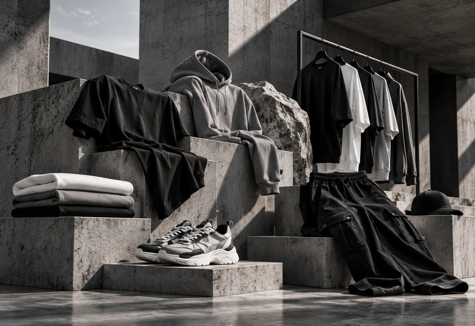 Monochrome streetwear editorial