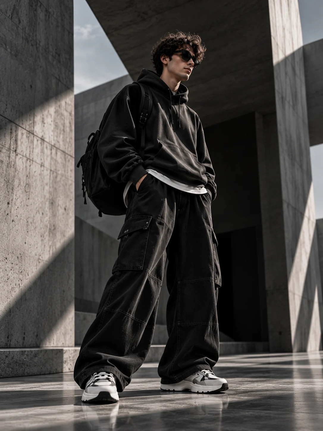 Contemporary monochrome streetwear styling